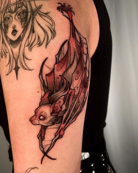 Bat Tattoo Sleeve, Neo Traditional Bat Tattoo, Jessie Tattoo, Gothic Bat Tattoo, Gothic Style Tattoos, Fruit Bat Tattoo, Bat Tats, Cute Bat Tattoo, Traditional Bat Tattoo