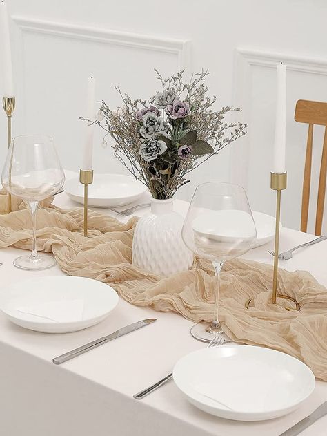 1pc Beige Table Runner, Polyester Pleated Detail Kitchen Table Runner For Home Beige    Polyester     Kitchen & Table Linens, size features are:Bust: ,Length: ,Sleeve Length: Dining Room Dresser, Hiasan Perkahwinan, Wedding Party Table Decorations, Wedding Runner, Tafel Decor, Wedding Party Table, Birthday Party Tables, Party Table Decorations, Dresser Decor