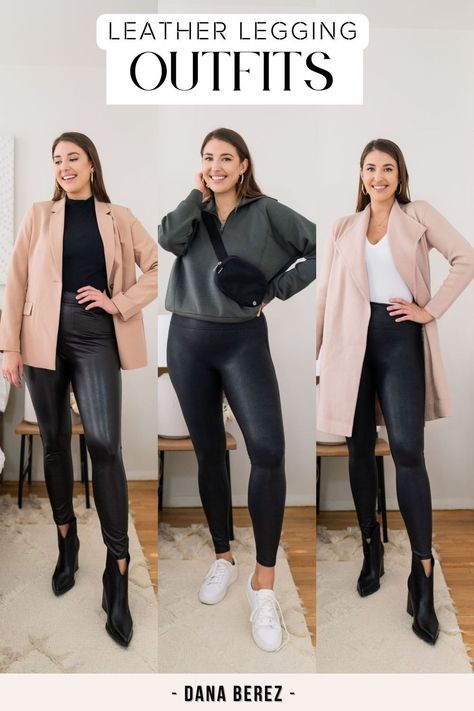 Leather Leggings Cardigan Outfit, Leggings Outfit With Cardigan, Leather Jegging Outfit, Fake Leather Leggings Outfit, Outfit Ideas Leather Leggings, Leggings And Cardigan Outfit, Open Cardigan Outfit, Leather Leggings Outfit Night Going Out, Jegging Outfit