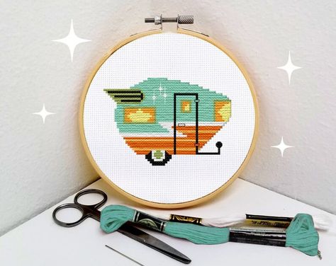 Camper Travel Trailer Cross Stitch Pattern Shasta Retro Mid - Etsy Retro Travel Trailers, Shasta Camper, Camper Travel, Retro Campers, Retro Mid Century Modern, 1950s Style, Modern Cross Stitch Patterns, Rockabilly Fashion, Dmc Floss