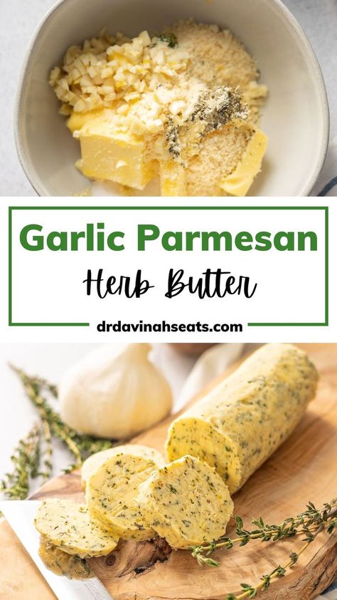 Make this Garlic Parmesan Herb Butter Recipe for steak in just 5 minutes. You can use it as a finishing touch on my air fryer steak or pan-seared steak recipe for extra flavor. You can also enjoy this simple recipe as a garlicky, buttery base for air fryer Cajun shrimp and garlic butter chicken. Ready in two-steps, but instructions for how to roll compound butter are included too! Discover more quick and easy recipes for your family at https://drdavinahseats.com/. Garlic Butter For Steak, Air Fryer Cajun Shrimp, Butter For Steak, Herb Butter For Steak, Steak Butter Recipe, Butter Recipes Homemade, Flavored Butter Recipes, Herb Butter Recipe, Seasoned Butter