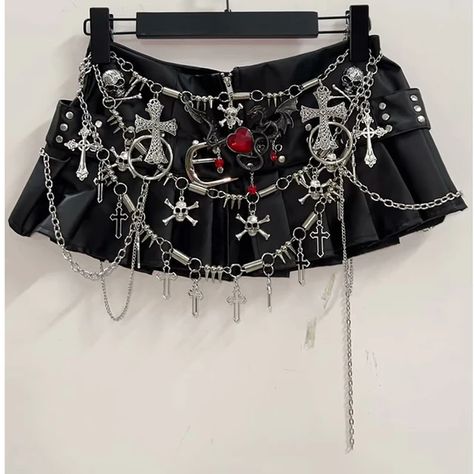 Cross Short skirts Punk Short skirts sexy Gothic Short skirts harajuku Short skirts y2k clothes y2k fashion y2k Short skirts - AliExpress 200000345 Alternative Fashion Accessories, Black Concert Top, Alternative Club Outfit, Chains Outfit, Black Fashion Aesthetic, Cross Clothes, Diy Mini Skirt, Skirt With Chains, Bling Outfits