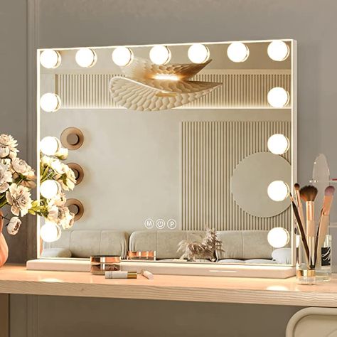 Light Bulb Mirror Bedrooms, Big Light Up Mirror, Wall Mirror For Vanity, Dimmable Vanity Light, Make Up Light Mirror, Hollywood Light Up Mirror, Light Bulb Vanity, Ikea Vanity Mirror With Lights, Dorm Makeup Mirror