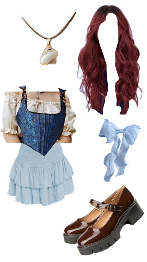 Ariel And Vanessa Halloween Costume, College Ariel Costume, Human Ariel Costume, Ariel Blue Dress Costume, Ariel Corset Costume, Ariel And Vanessa Costume, Little Mermaid Diy Costume, Blue Hair Characters Halloween, Halloween Costumes Ariel