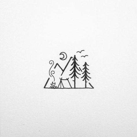 Camping Tattoo, Mountain Tattoo, Desenho Tattoo, Nature Tattoos, Doodle Drawings, Tiny Tattoos, Simple Art, 로고 디자인, Cute Doodles