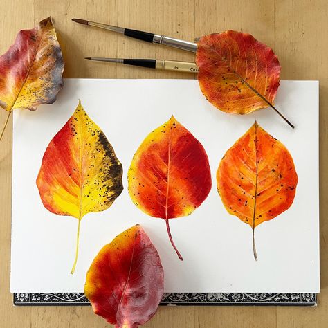 Drawings Of Leaves, Autumn Leaves Watercolor, Leaf Print Art, Watercolor Subjects, Diy Watercolor Painting, Floral Drawing, Diy Watercolor, Autumn Leaf, Watercolour Art