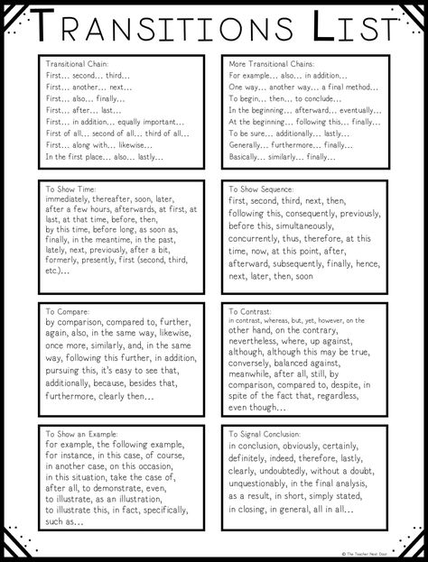 Teaching Paragraph Writing: Transitions - The Teacher Next Door Transition Words Worksheet, Teaching Paragraphs, Teaching Paragraph Writing, Paragraph Writing Worksheets, Writing Transitions, Paragraph Worksheets, Nursing Essay, Analytical Essay, Essay Ideas