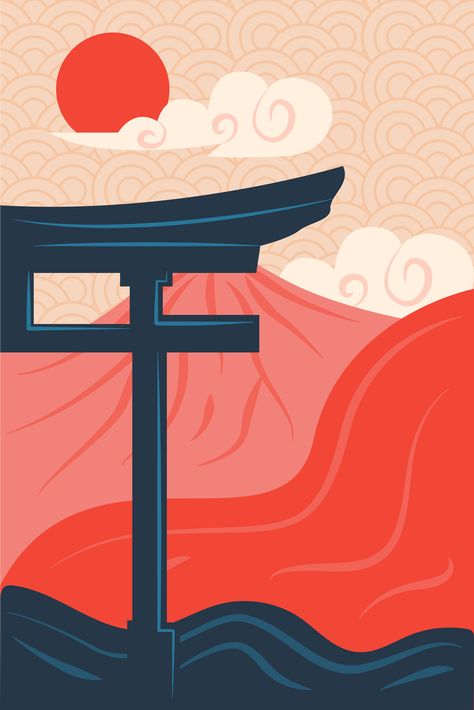 Japanese Art Ideas, Japanese Aesthetic Poster, Japan Minimalist Wallpaper, Japanese Illustration Design, Japan Art Aesthetic, Japan Illustration Art, Japan Aesthetic Art, Japan Art Illustration, Japan Poster Design