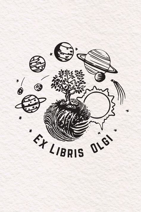 Book Stamp Design Ideas, Ex Libris Design Ideas, Ex Libris Vintage, Space And Galaxy, Ex Libris Stamp, Bookplate Design, Personal Stamp, House Portrait, Book Stamp