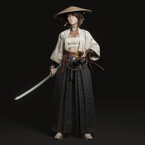 ArtStation - Samurai Samurai Top Knot, Japanese Female Samurai Outfit, Samurai Female Outfit, Female Samurai Cosplay, Samurai Outfit Women, Japanese Samurai Outfit, Samurai Outfit Character Design, Modern Samurai Fashion, Fantasy Japanese Clothing