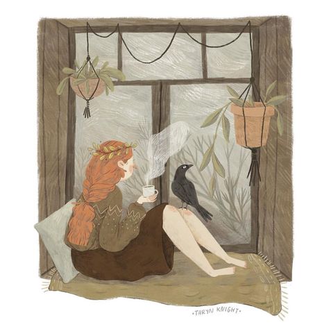 Window Seat Drawing, Taryn Knight, Diy Illustration, Woodland Illustration, 동화 삽화, Autumn Illustration, Gambar Figur, Arte Sketchbook, Reading A Book