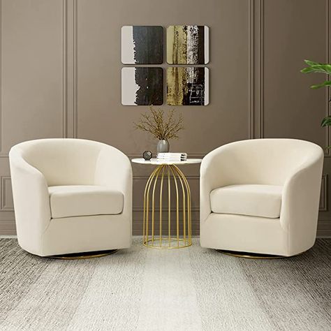 Amazon.com: HULALA HOME Swivel Accent Chair with Gold Metal Base, Set of 2 Contemporary Velvet Curved Swivel Barrel Chair, Upholstered Club Armchair, Leisure Single Sofa for Living Room, Nursery, Bedroom(Ivory) : Home & Kitchen Contemporary Living Room Chairs, Round Swivel Chair, Sofa For Living Room, Accent Chair Bedroom, Club Armchair, Decoration Styles, Unique Chair, Single Sofa Chair, Swivel Barrel Chair