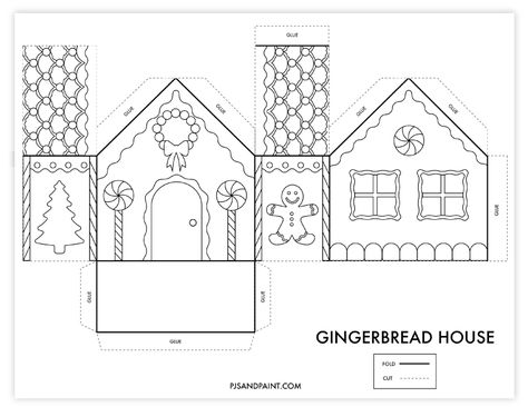 gingerbread house printable 3d Paper Gingerbread House, Gingerbread House Box Template, Paper Craft House Free Printable, Cardstock Gingerbread House, Paper Christmas Village Template Free Printable, Foldable House Template, Free Gingerbread House Printables, Ginger Bread House Printable, Gingerbread House Paper Craft