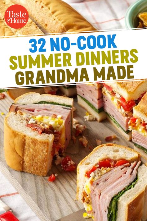 32 No-Cook Summer Dinners Grandma Made Easy End Of Summer Meals, Quick No Cook Dinners, Summer Dinner Ideas Easy Quick, East Summer Dinner Ideas, Hot Weather Dinners, Summer Cold Dinner Ideas, No Cook Summer Dinners, No Cook Meals Dinners, Easy Cold Dinner Recipes