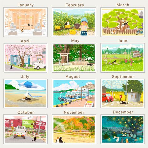 TABINEKO Calendar 2019 on Behance Calendar 2019 Design, Desktop Calendar Design, Old Calendar, Calendar Graphic, Illustration Calendar, Japanese Holidays, 달력 디자인, Doodle Quotes, Cat Calendar