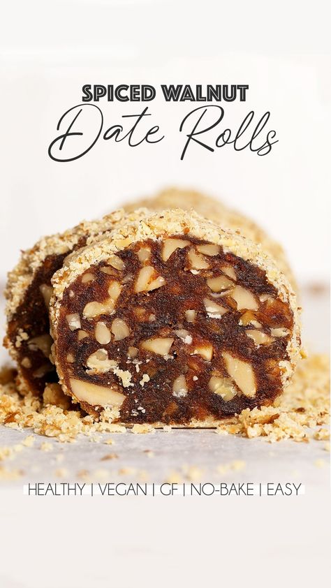 Spiced Date Walnut Rolls Date Slices Recipes, Dates Roll Recipe, Walnut Date Balls, Date Recipes Savory, Dried Date Recipes, Recipes With Dried Dates, Walnut Snacks, Walnut Recipes Healthy, Recipes Dates