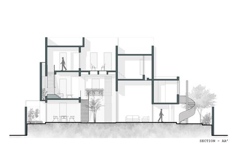 Section House Architecture, Plan And Section Architecture, Section Plan Architecture, House Section Drawing, Modular House Design, Section Architecture, Architecture Sections, Section Drawing Architecture, House Section