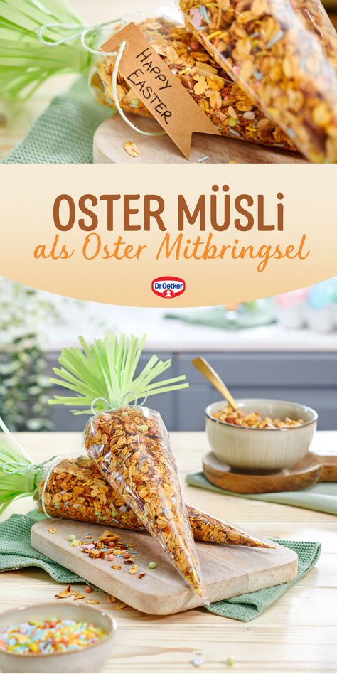 Schnelles Oster Müsli Rezept einfach selber machen mit Möhren, Haferflocken und bunten Streuseln. Knusper-Müsli zu Ostern genießen oder verschenken! Dr. Oetker Rezepte, Geschenke aus der Küche, DIY Geschenke, Ostergeschenke selber machen, Ostergeschenke DIY, Ostergeschenke aus der Küche, selbstgemachte Ostergeschenke, selbstgemachte Ostergeschenke aus der Küche, kleine selbstgemachte Ostergeschenke, Geschenke aus der Küche Ostern, Oster Mitbringsel, Oster Mitbringsel DIY Last Minute Ostergeschenk, Diy Ostern, Beautiful Gifts, Easter Spring, Granola, Breakfast Brunch, Little Gifts, Nom Nom, New Recipes