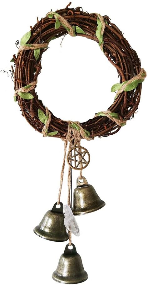 Amazon.com: Witch Bells for Door Knob Protection, Witch Mascot Garland Witchcraft Supplies, Sorceress Herb Bell Wreath, Magic Wicca Charm Wind Chimes Gift for Home Garden Courtyard Decor & Protection(Crystal) : Home & Kitchen Blessing Witchcraft, Bells For Door, Courtyard Decor, Wind Bells, Bell Wreath, Witch Bells, Hanging Witch, Wiccan Crafts, Pagan Decor