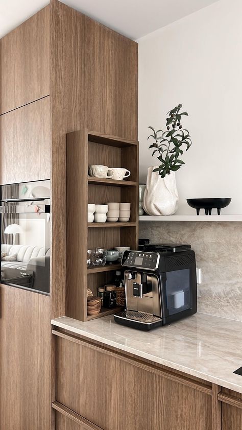 Instagram Ikea Wood Kitchen, Breakfast Station Kitchen, Coffe Corners Design, Coffe Corners Ideas, Corner In Kitchen, Coffee Corner Aesthetic, New Build Ideas, Small Corner Kitchen, Ikea Inspirations