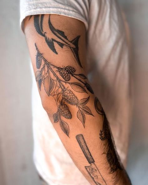 Plant Forearm Tattoo Men, Masculine Vine Tattoo, Branches Tattoo Men, Men’s Plant Tattoo, Mid Forearm Tattoo, Lower Elbow Tattoo, Foliage Tattoo Men, Mens Plant Tattoo, Inner Elbow Tattoo Ideas