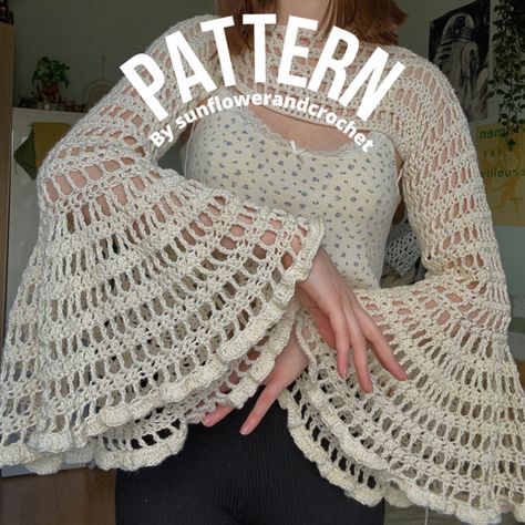 Crochet Flare Sleeve Pattern Free, Lacy Shrug Crochet Pattern, Crochet Flare Sleeve Pattern, Bolero Shrug Crochet Pattern, Bell Sleeve Crochet Pattern Free, Crochet Cropped Shrug Pattern Free, Long Sleeve Shrug Crochet Pattern Free, Crocheted Sleeves Pattern, Crochet Shruggie Pattern