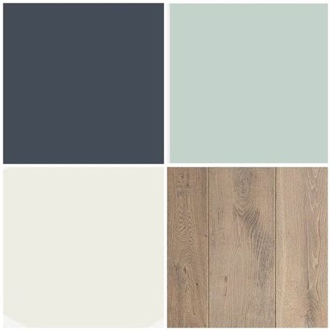 #homedesign #livingroom #livingroomdesign Coastal Farmhouse Accent Wall, Scandinavian Farmhouse Color Palette, Flooring And Wall Color Combinations, Color Schemes With Navy, Floor And Wall Color Combinations, Office Colours, Beach House Color Palette, Decorators White, Colors For Home