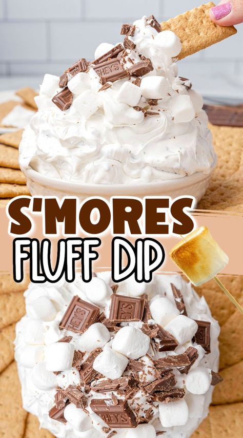 Marshmallow Fluff Smores Dip, Fluffy Smores Dip, Dessert Dips With Marshmallow Fluff, Cheesecake Smores Dip, S’mores Fluff, S’more Dip Easy, Smores Dip With Marshmallow Fluff, Marshmallow Fluff Smores, S’mores Dip Recipe Oven