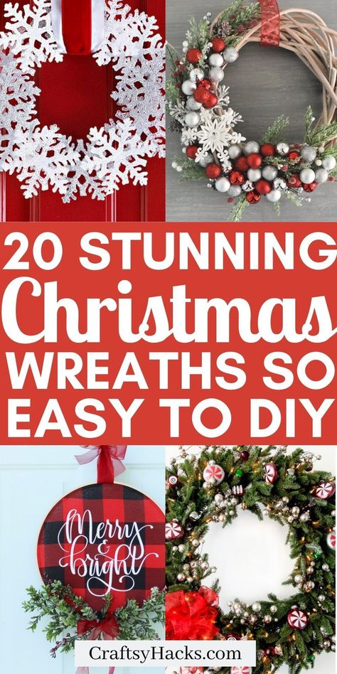 These beautiful Christmas wreaths are great christmas decor ideas to give a festive touch to your door. DIY Christmas wreaths are inexpensive and a fun DIY Christmas craft to make. Diy Cheap Christmas Wreath, Wreaths For Front Door Christmas Diy, Red And White Christmas Wreath Diy, Easy To Make Christmas Wreaths, Wreath Making For Beginners, Christmas Diy Wreaths Front Doors, Diy Wreath Decorating, Bandana Christmas Wreath, Christmas Wreath Diy Easy