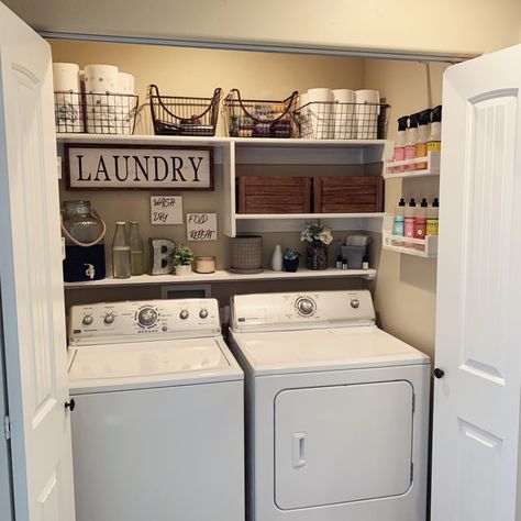 Mobile Home Redo, Laundry Closet Makeover, Remodel Mobile Home, Mobile Home Makeovers, Small Laundry Room Makeover, Mobile Home Renovations, Manufactured Home Remodel, Laundry Room Closet, Laundry Room Renovation