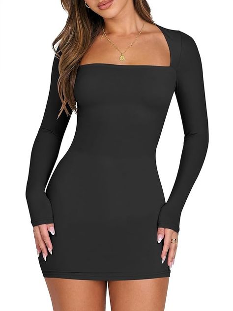 Amazon.com: ANRABESS Women Long Sleeve Square Neck Sexy Bodycon Tight Cocktail Party Club Night Formal Short Dress 2024 Going Out Outfits : Clothing, Shoes & Jewelry Formal Short Dress, Formal Shorts, Out Outfits, Cocktail Outfit, Women Bodycon Dress, Club Night, Formal Dresses Short, Dress 2024, Going Out Outfits