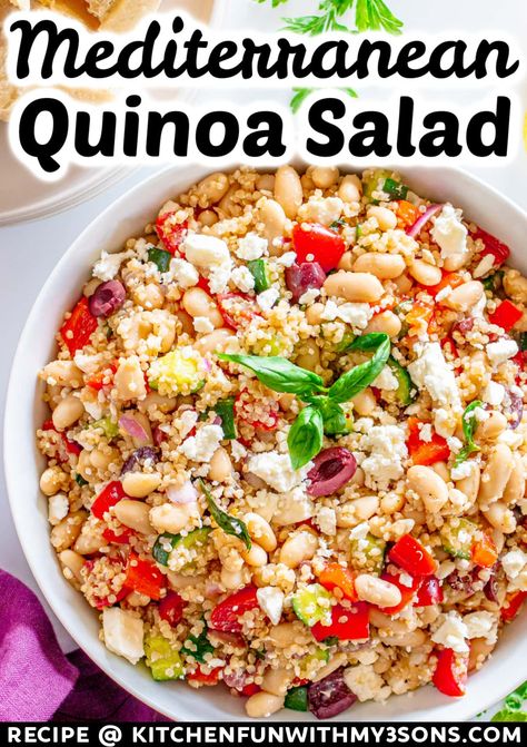 This Mediterranean Quinoa Salad is a budget and family-friendly dish that can serve as both a side and a main course. It takes less than 20 minutes to prep, and the best part? It’s highly adaptable for all the picky eaters you know! Cannellini Bean Recipes, Quinoa Salads, Cannellini Beans Recipes, Mediterranean Quinoa, Cannellini Bean, Mediterranean Quinoa Salad, Fantastic Recipes, Greek Olives, Buddha Bowls