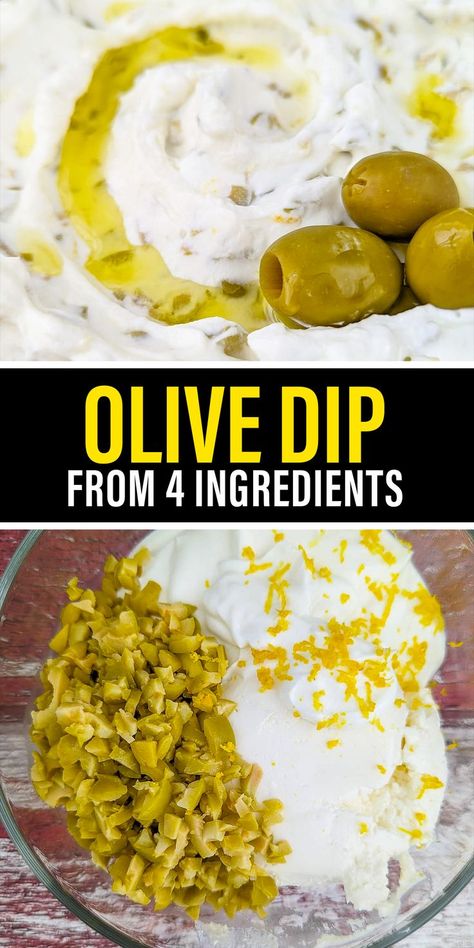 Indulge in a mouthwatering 4 Ingredient Olive Dip, a Mediterranean-inspired delight with briny olives, creamy cheese, zesty lemon, and velvety Greek yogurt. Perfect for a refreshing summer snack! Olive Dip Recipe, Homemade Horseradish, Olive Snack, Olive Dip, Greek Yogurt Dips, Delicious Dips Recipes, Homemade Sauce Recipes, Greek Yogurt Recipes, Condiment Recipes