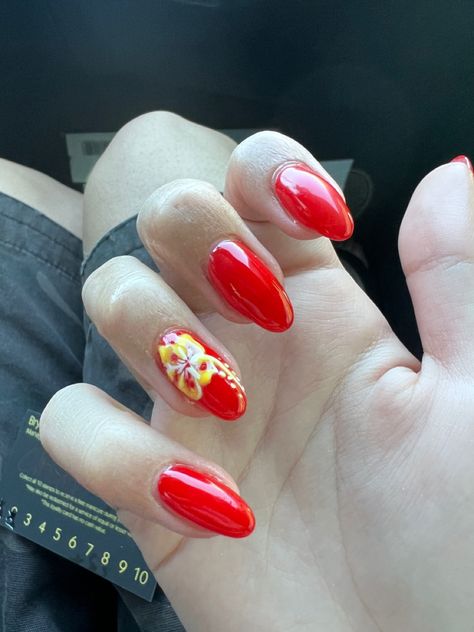 French Tip Nails Blue, Hibiscus Flower Nails, Hawaii Hibiscus Flower, Red French Tip Nails, Red French Tip, Hawaii Hibiscus, Red French, Blue Hibiscus, Nails Blue