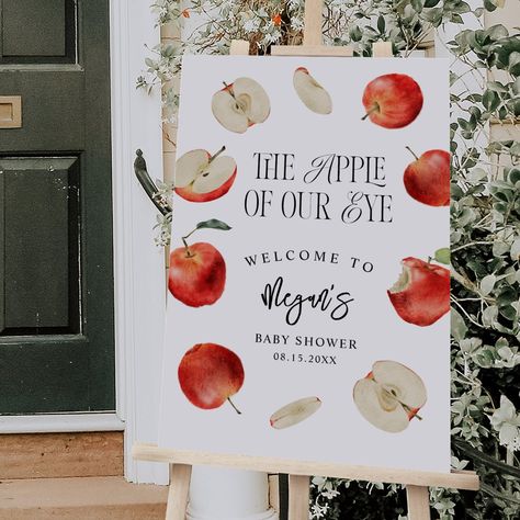 Apple of Our Eye Autumn Welcome Sign Autumn Welcome Sign, Candy Apple Bars, Baby Apple, Apple Bars, Bar Poster, Pumpkin Sign, Baby Shower Inspiration, Shower Welcome Sign, Baby Shower Welcome Sign