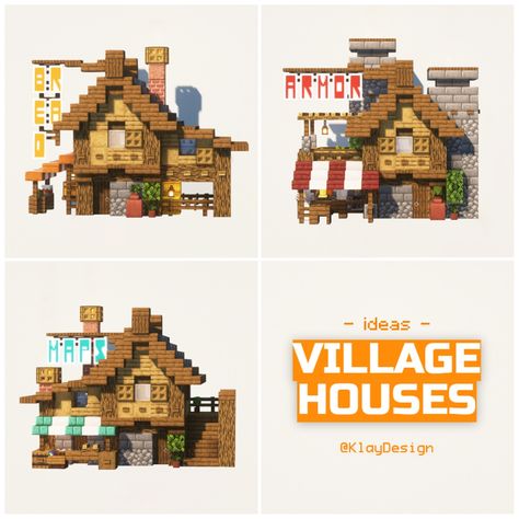 VILLAGE HOUSES 🏘️ There you go villagers! Here’s three ideas of village houses & shops I made some time ago! What’s your favorite? 💬🤔 I wanted to use these so bad for the village revamp, but they turned out too big 🥲. ——————————————— ⁃ 🪴 Follow @klaydesign_mc for more minecraft inspirations! ⁃ 🙌 Complementary Shaders ⁃ 🍳 Repost with credits only! ——————————————— Tags: #minecraft #minecrafthouse #minecraftbuildings #minecraftbuilds #minecraftideas #minecraftdesigns #minecraftinspiration #minec... Minecraft Village Job Houses, Minecraft Ewok Village, Village Decorations Minecraft, Minecraft Houses Village Ideas, Cute Village Minecraft, 2 Person Minecraft House, Minecraft Village Remodel, Cute Minecraft Village, Minecraft Fletcher House