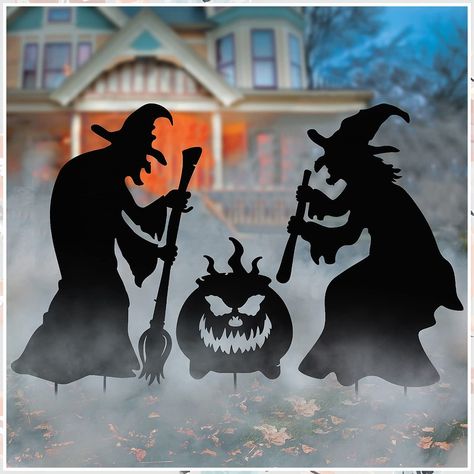 YoleShy Halloween Witch Stakes with Pumpkin Cauldron, 3 Piece Metal Outdoor Witch Halloween Decorations Scary Witch Silhouette, Black Halloween Garden Stakes Home Lawn Pathway Decorations Witches Yard Decorations, Outdoor Witch, Porche Halloween, Halloween Fright Night, Imprimibles Halloween, Halloween Lawn, Witch Silhouette, Casa Halloween, Scary Witch