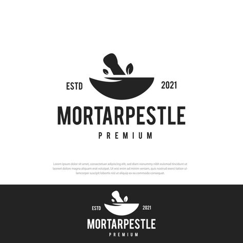 Mortar pestle logo premium hipster leaf bowl vector icon Mortar And Pestle Logo, Spices Logo, Food Company Logo, Bowl Logo, Mortar Pestle, Leaf Bowl, Chemistry Labs, Food Company, Leaf Bowls