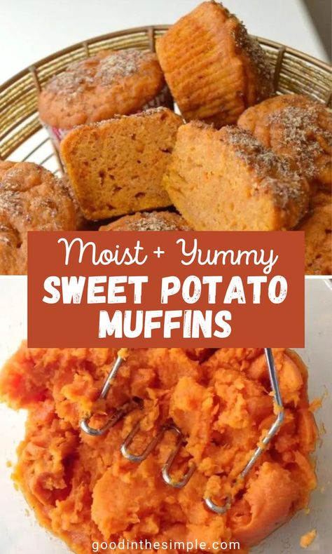 Moist sweet potato muffins with crumble topping. Gf Sweet Potato Bread, Leftover Sweet Potato Casserole Muffins, Sweet Potato Brunch Ideas, Muffins With Sweet Potato, Sweet Potato Breakfast Muffins, Sweet Potato Pumpkin Muffins, Sweet Potato Mini Muffins, Mashed Sweet Potato Leftovers, Easy Sweet Potato Muffins