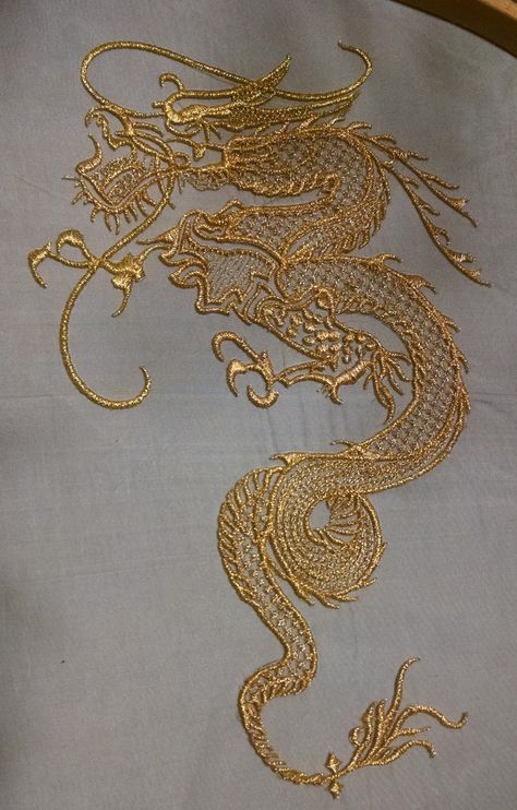 Using gold metallic thread on black organza :) Embroidery, goldwork, dragon Gold Work Embroidery, Organza Embroidery, Chinese Embroidery, Crazy Quilting, Gold Dragon, Japanese Embroidery, 자수 디자인, Silk Ribbon Embroidery, Gold Embroidery