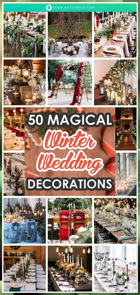 Looking for enchanting winter wedding reception ideas? Discover 9 magical ways to create an unforgettable celebration. From cozy fireplaces to sparkling décor, these winter-inspired tips will make your special day truly memorable. Get inspired and start planning your dream winter wedding reception now! Winter Wedding Guest Gifts Party Favors, December Wedding Table Centerpieces, Winter Wedding Ideas December Table Decorations, Winter Christmas Wedding Ideas, Romantic Winter Wedding Dress, White Winter Wedding Decorations, Winter Wedding Reception Decor, Winter Wedding Styling, Rustic Winter Wedding Table Decor