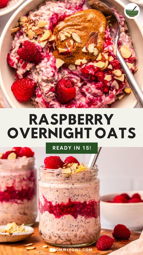 These easy Raspberry Overnight Oats layer creamy raspberry milk-soaked oats and chia seeds with raspberry jam. A delicious make-ahead breakfast that tastes like dessert! Vegan and Gluten-Free. Raspberry Jam Overnight Oats, Kiwi Overnight Oats, Raspberry Cheesecake Overnight Oats, Overnight Oats Raspberry, Raspberry Chia Seed Pudding, Overnight Oats With Chia Seeds, Raspberry Milk, Soaked Oats, Raspberry Overnight Oats