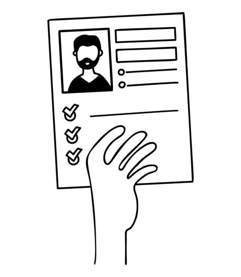 Resume of bearded man in his hand. Vector illustration in doodle style. Job search concept, document, job seeker questionnaire. Job Doodle, Resume Illustration, Document Illustration, Job Drawing, Job Illustration, Pin Board Ideas, Resume Icons, Apply Job, Job Seeking