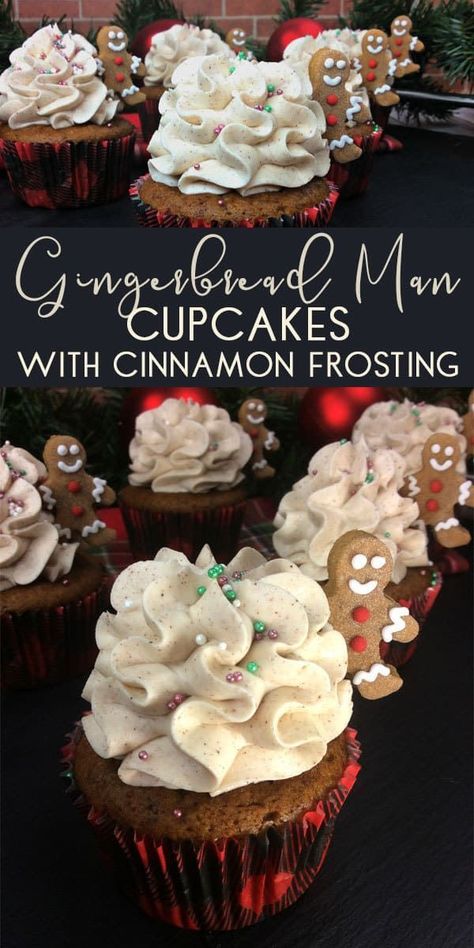 Gingerbread Men Cupcakes, Simple Christmas Cupcakes, Cute Christmas Cupcakes, Men Cupcakes, Gingerbread Buttercream, Cinnamon Buttercream Frosting, Man Cupcakes, Winter Snacks, Fantasy Fudge