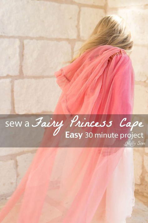 How to make a fairy princess cape - Easy DIY sewing tutorial by Melly Sews Felt Cape Diy, Diy Hooded Cape Pattern, Fairy Cape Diy, How To Make A Hooded Cape, Simple Cape Diy, Diy Tulle Cape, Witch Cape Diy, Tulle Cape Diy, Tulle Sewing Projects