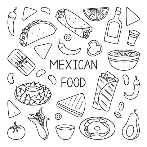 Burrito Drawing, Taco Nachos, Candy Coloring Pages, Food Doodles, Food Coloring Pages, Mexican Candy, School Plan, Easy Mexican, Mexican Food Recipes Easy