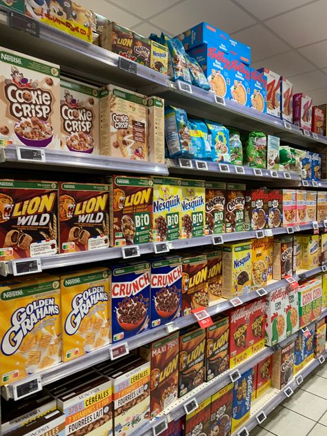 Cereal Astethic, Cereal Cupboard, Cereal Breakfast Aesthetic, Cereals Aesthetic, Cereal Aestethic, Breakfast France, Cereal Aesthetic, Kellogs Cereal, Nestle Cookies