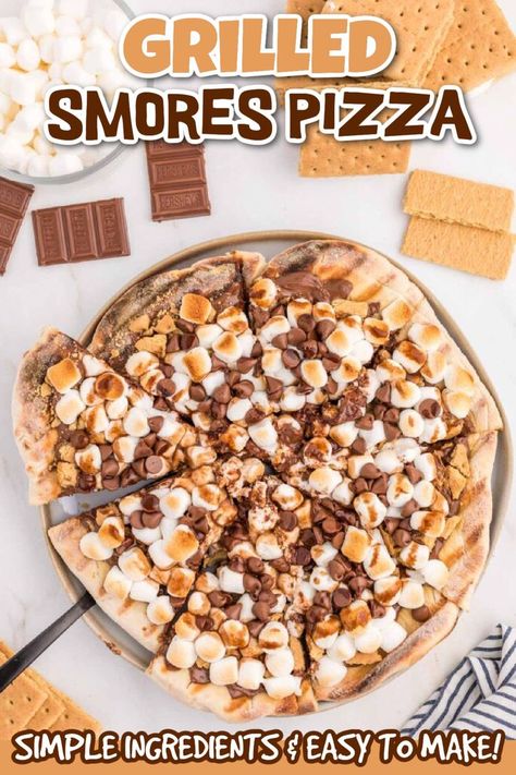 Grilled S'mores Pizza is a delicious way to enjoy your favorite camping dessert. This delicious dessert is easy to make and full of flavor. If you are grilling out this weekend, add this delicious dessert to the menu. It is made with simple ingredients. #grillonadime #grilledsmorespizza #smorespizza Smores Pizza Recipe, Smores Pizza, Grilled Smores, Easy Grill Recipes, Recipes For The Grill, Easy Grill, Grilling Recipes Pork, Dessert Pizza Recipes, Grilled Chicken Recipes Easy