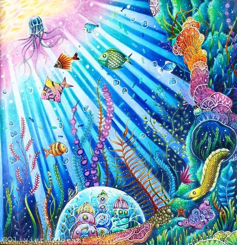 I Ruined It, Cloud Kingdom, Johanna Basford Lost Ocean, Prismacolor Drawing, Lost Ocean Coloring Book, Ocean Coloring Pages, Joanna Basford Coloring, Johanna Basford Secret Garden, Color Pencil Illustration