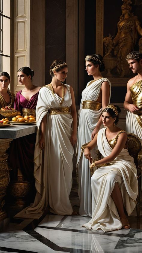 Psyche Goddess Costume, Ancient Women Aesthetic, Roman Empress Costume, Ancient Greek Priestess, Greek Royalty Clothing, Greek Myth Costume, Ancient Greece Halloween Costume, Ancient Roman Dresses Women, Bacchus Costume